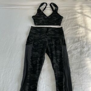 Fabletics charcoal camo sports bra and leggings